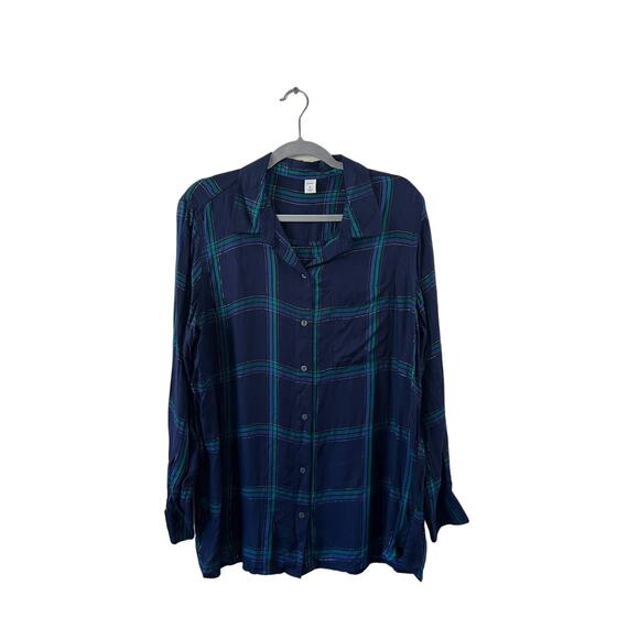 Old Navy Tops - Old Navy Blue and Green Plaid Button Down Top Size XL